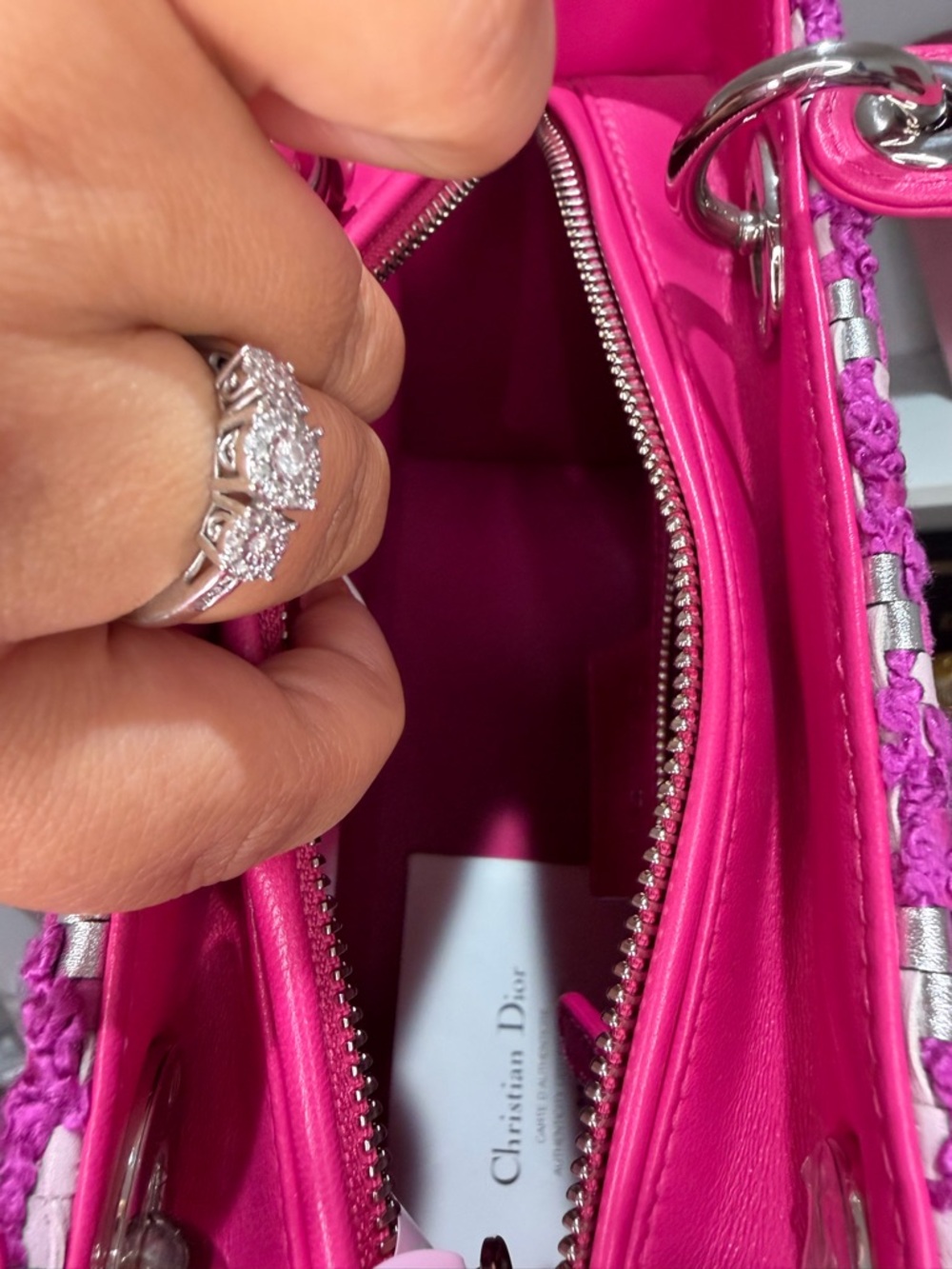 Dior Pink Tweed Lady Dior Satchel with Silver Hardware - Picture 10 of 15